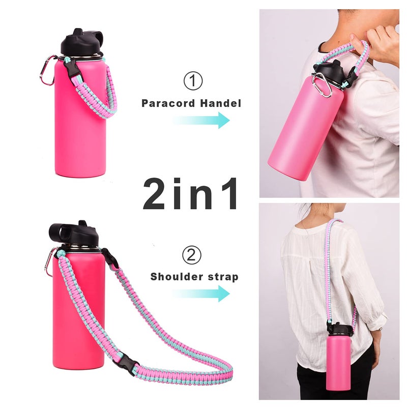 Wongeto Paracord Handle with Shoulder Strap,Compatible with Hydro Flask Wide Mouth Water Bottles 12oz - 64 oz (Not Compatible for The New Hydro Flask 2.0),Bottle Strap for Walking Camping (Pink) - Image 3